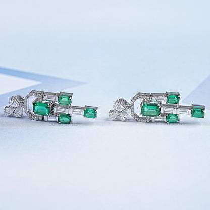 Green Emerald And Diamond Linear Drop Earrings Earring