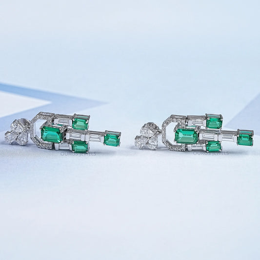 Green Emerald And Diamond Linear Drop Earrings Earring