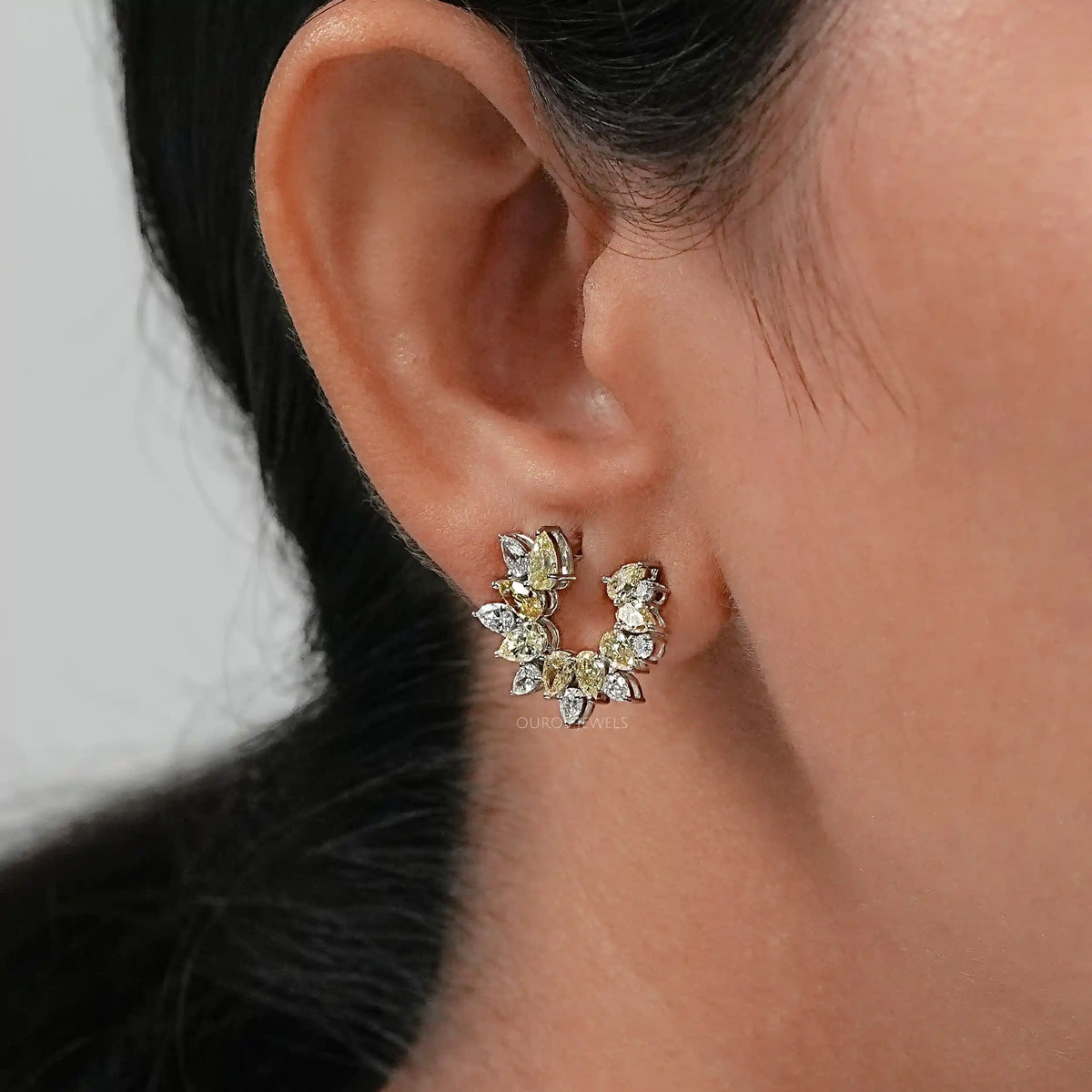 Open Yellow Pear Lab Diamond Hoop Earrings Earrings