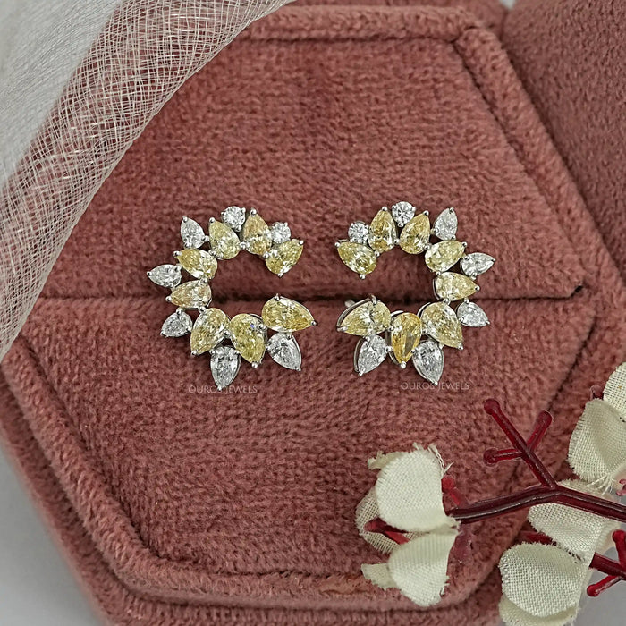 Open Yellow Pear Lab Diamond Hoop Earrings