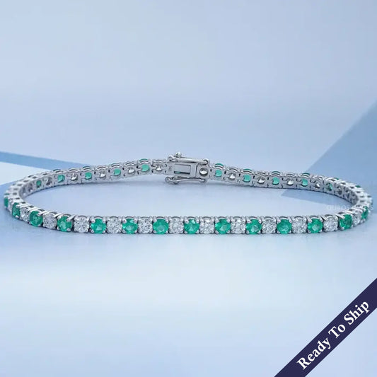 Green Round Gemstone And Lab Diamond Tennis Bracelet Bracelet