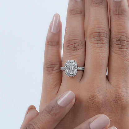 Radiant Cut Halo Solitaire Accent Engagement Ring Ring