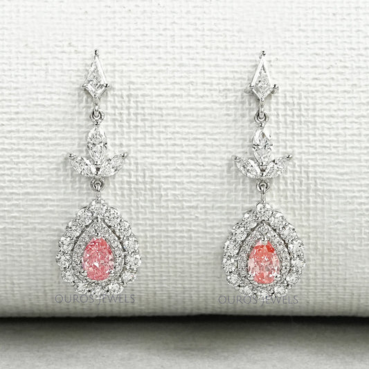 Pink Pear Shape Double Halo Drop Earrings Earrings