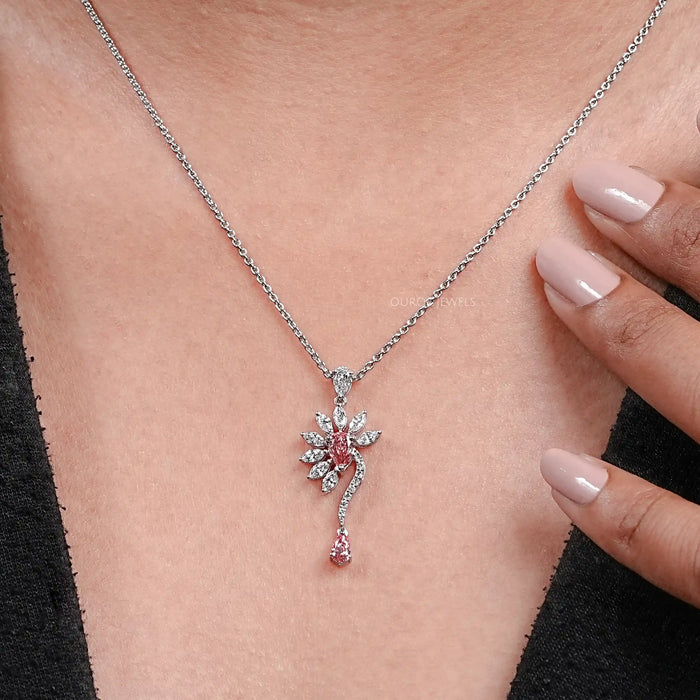 Pink Pear Lab Diamond Flower Shape Pendant