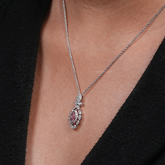 Pink Marquise Lab Diamond Double Halo Pendant
