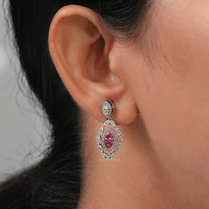 Pink Marquise Lab Diamond Double Halo Earrings