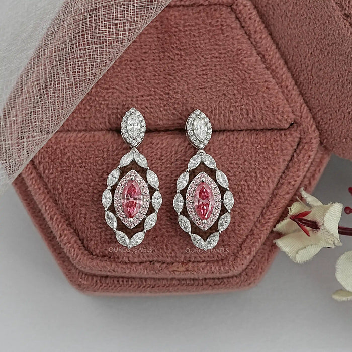Pink Marquise Lab Diamond Double Halo Earrings