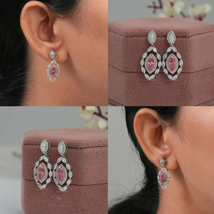 Pink Marquise Lab Diamond Double Halo Earrings