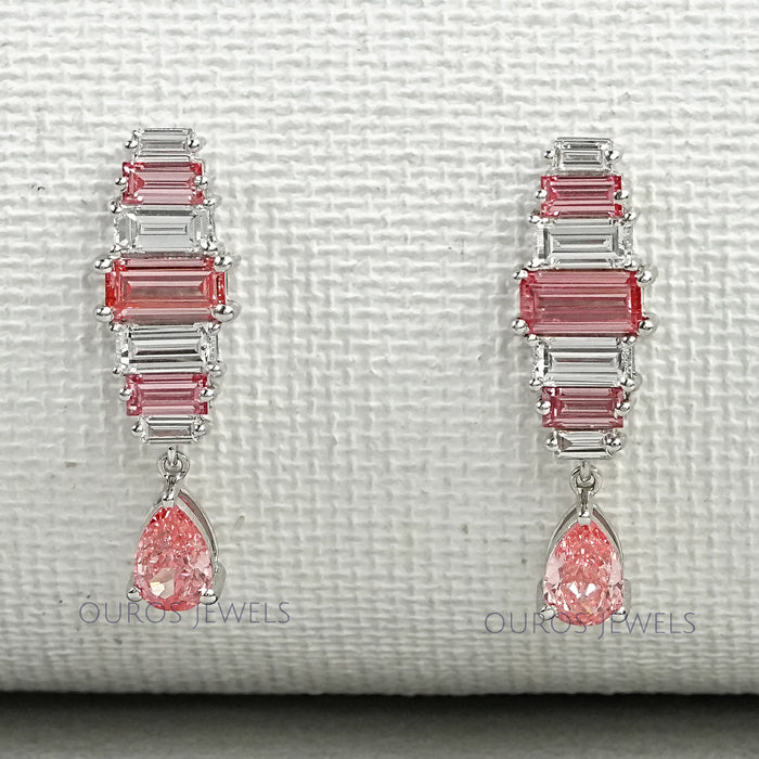 Pink Baguette Lab Diamond Earrings