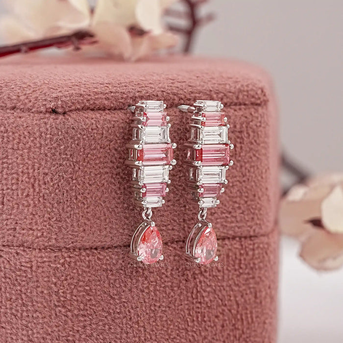 Alternative Pink Baguette Diamond Drop Earrings