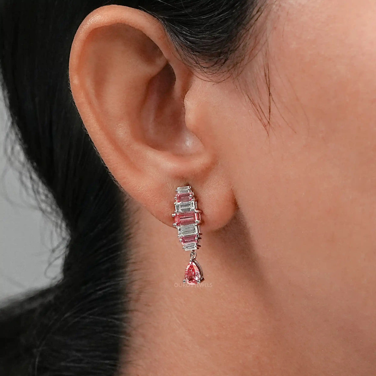 Alternative Pink Baguette Diamond Drop Earrings Earrings