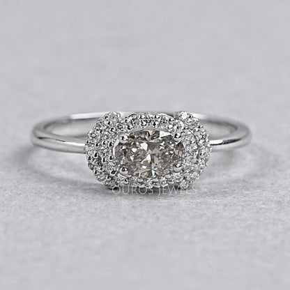 Oval Shape Olive Diamond Halo Ring Ring