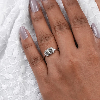 Oval Shape Olive Diamond Halo Ring Ring