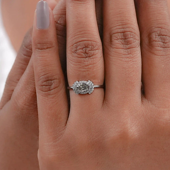 Fancy Olive Oval Cut Lab Diamond Halo Engagement Ring