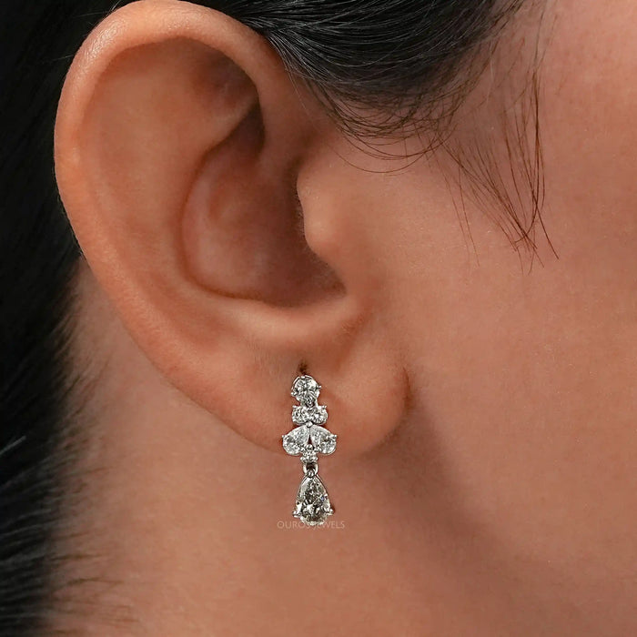 Olive Pear And Round Diamond Drop Earrings