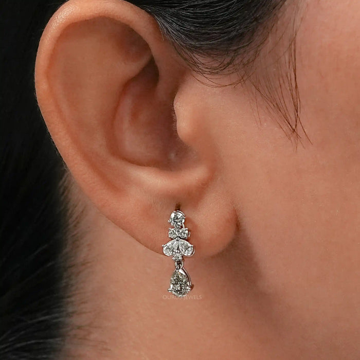 Olive Pear And Round Diamond Drop Earrings