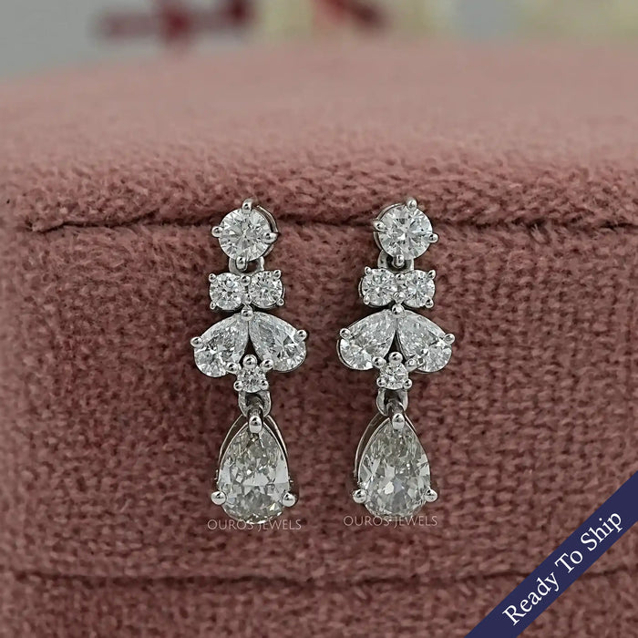 Olive Pear And Round Diamond Drop Earrings
