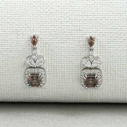 Champagne Asscher Cut Halo Dangle Earrings Earrings