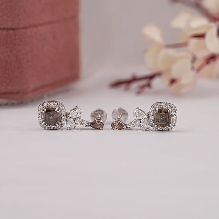 Chocalate Asscher Lab Diamond Drop Earrings