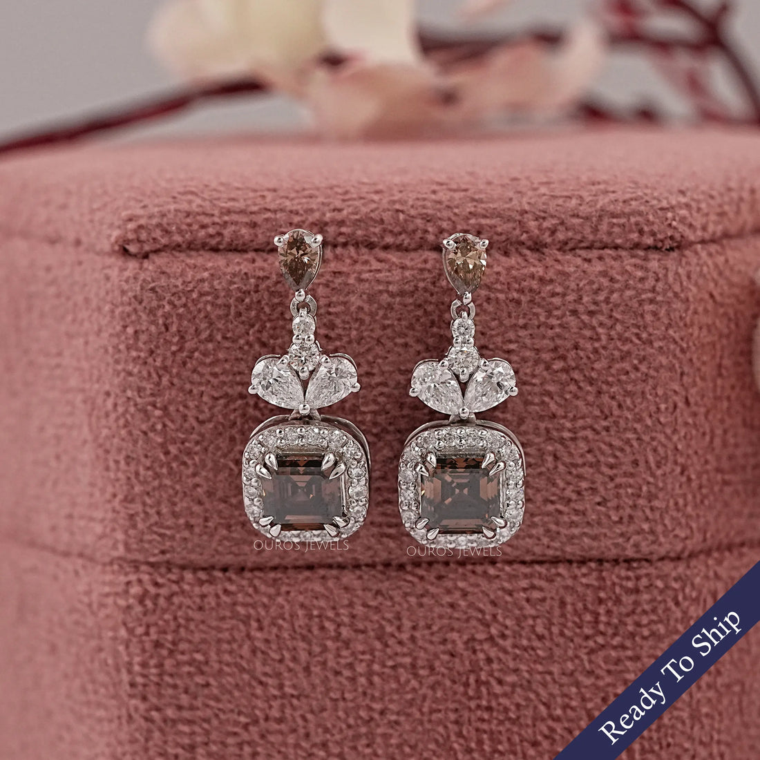 Chocalate Asscher Lab Diamond Drop Earrings Earrings