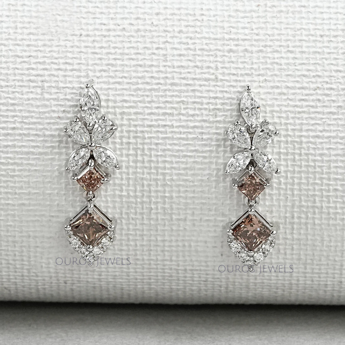 Champagne Princess Cut Drop Earrings Earrings