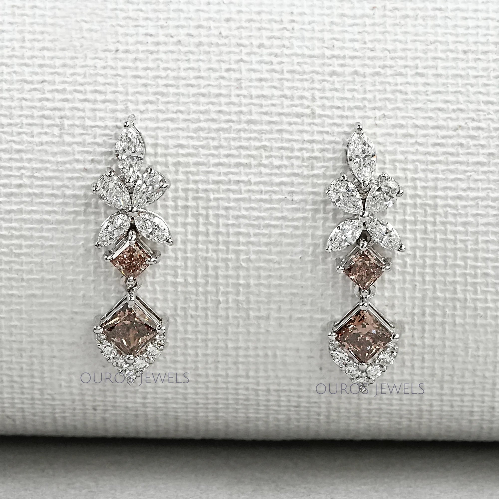 Champagne Princess Cut Drop Earrings Earrings