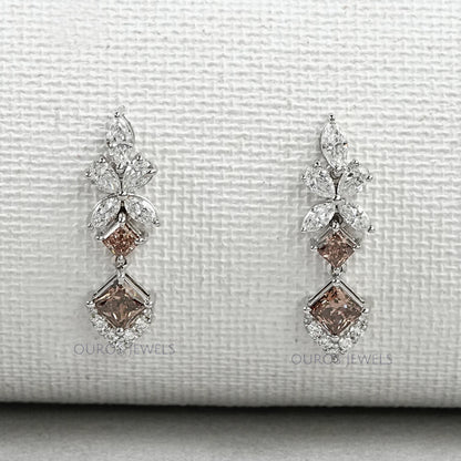Champagne Princess Cut Drop Earrings Earrings