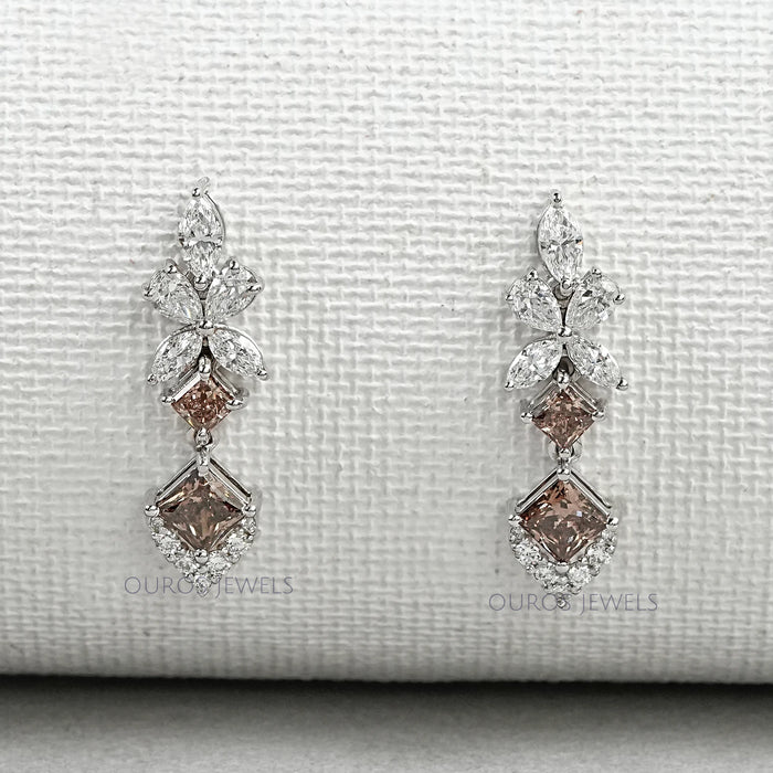 Brown Princess Cut Dangle Earrings