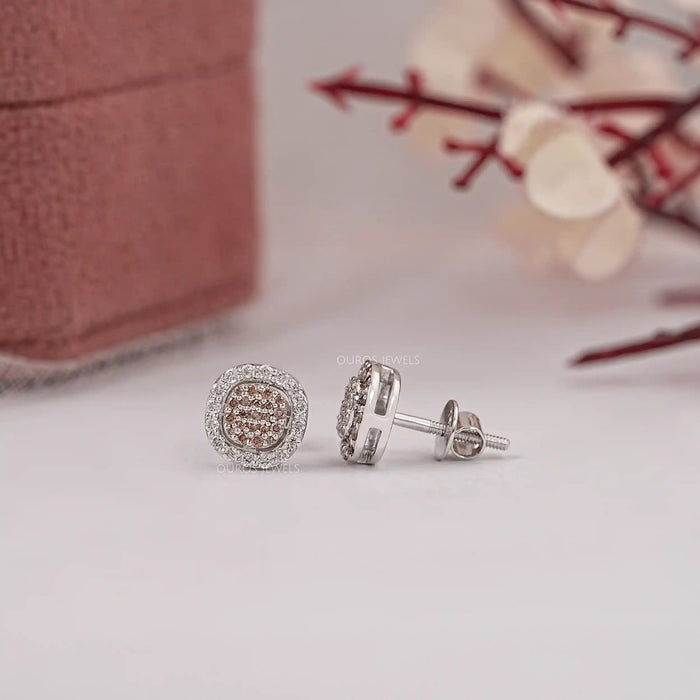 Chocalate Round Diamond Pave Set Stud