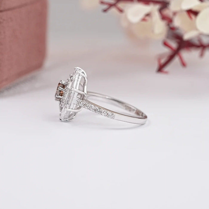Fancy Brown Octagon Cut Lab Diamond Double Halo Ring