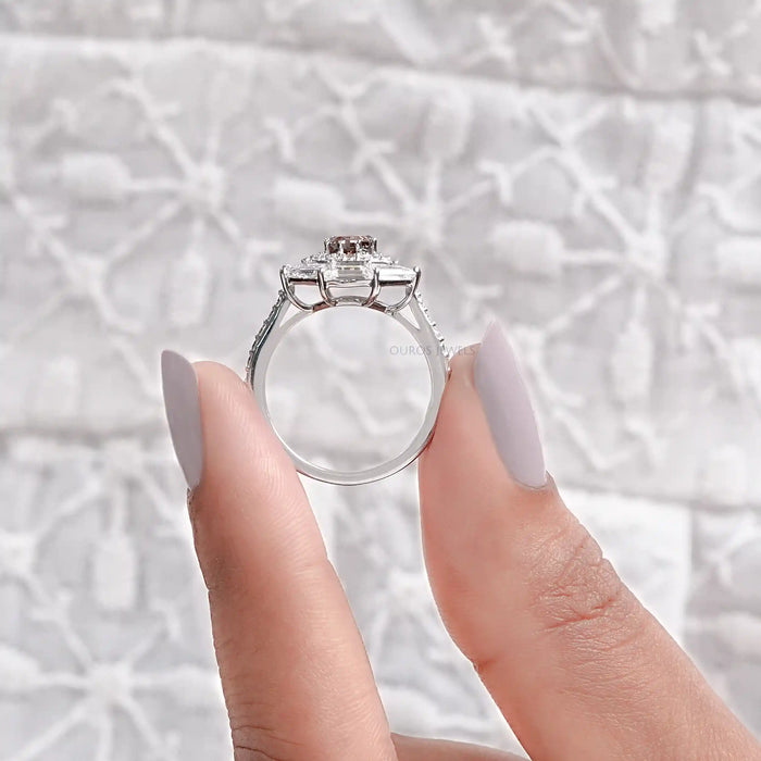 Fancy Brown Octagon Cut Lab Diamond Double Halo Ring