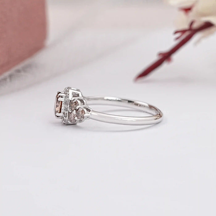 Brown Cushion Cut Lab Diamond Halo Engagement Ring