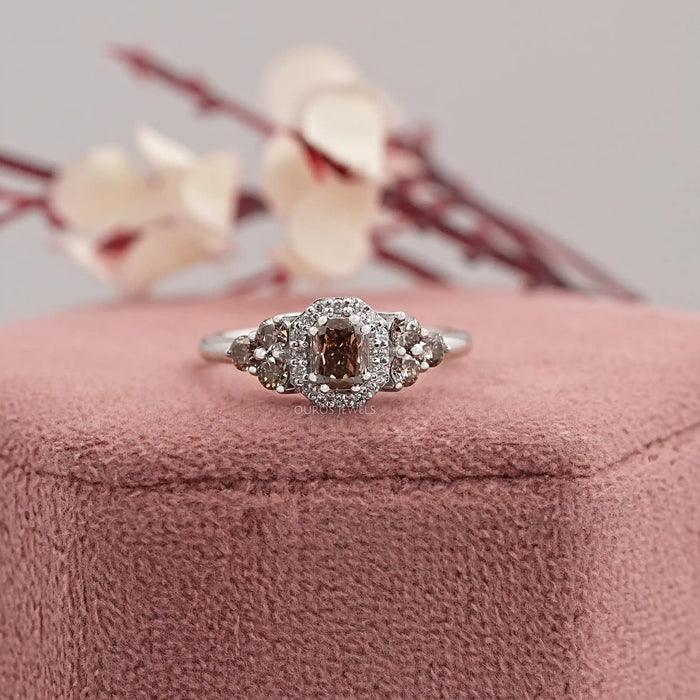Brown Cushion Cut Lab Diamond Halo Engagement Ring