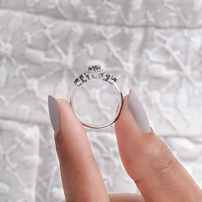 Brown Cushion Cut Lab Diamond Halo Engagement Ring