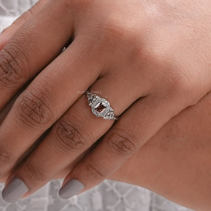Brown Cushion Cut Lab Diamond Halo Engagement Ring