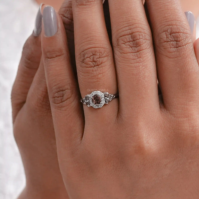 Brown Cushion Cut Lab Diamond Halo Engagement Ring
