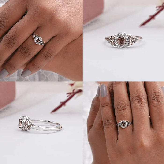 Brown Cushion Cut Lab Diamond Halo Engagement Ring
