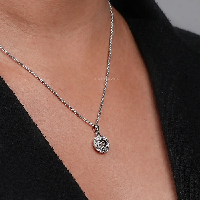 Brown Round Diamond Double Halo Pendant