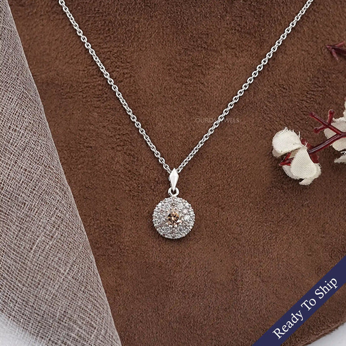 Brown Round Diamond Double Halo Pendant