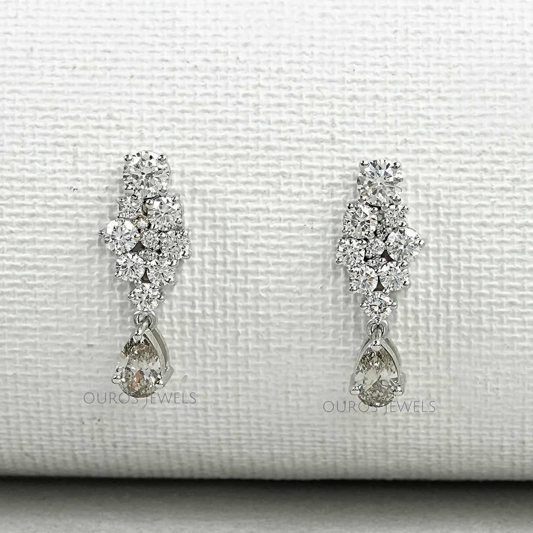 Diamond Cluster & Olive Pear Drop Dangle Earrings