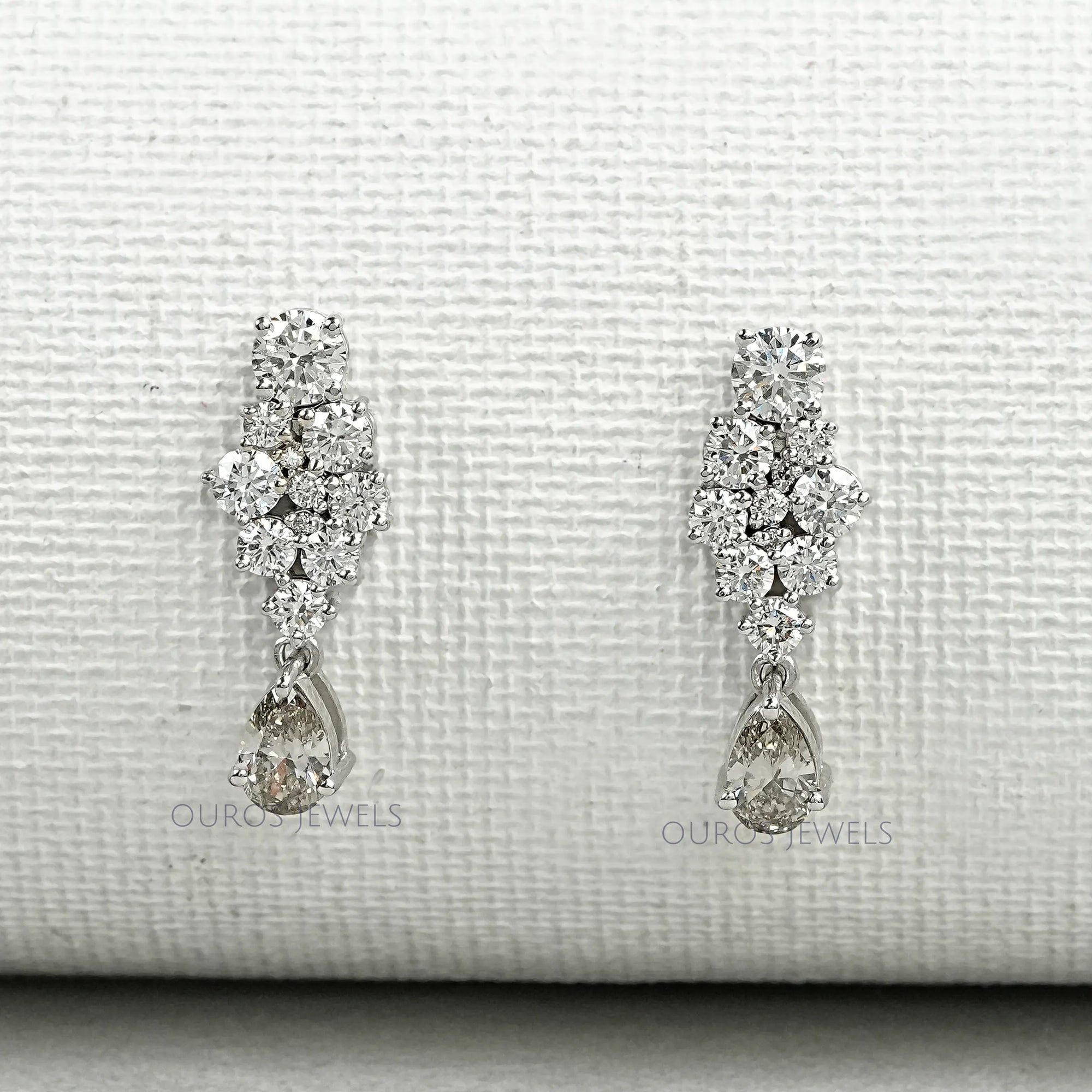 Diamond Cluster & Olive Pear Drop Dangle Earrings