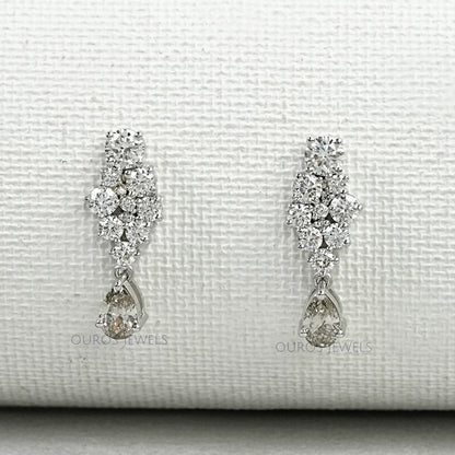 Diamond Cluster & Olive Pear Drop Dangle Earrings