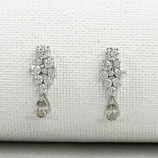 Diamond Cluster & Olive Pear Drop Dangle Earrings