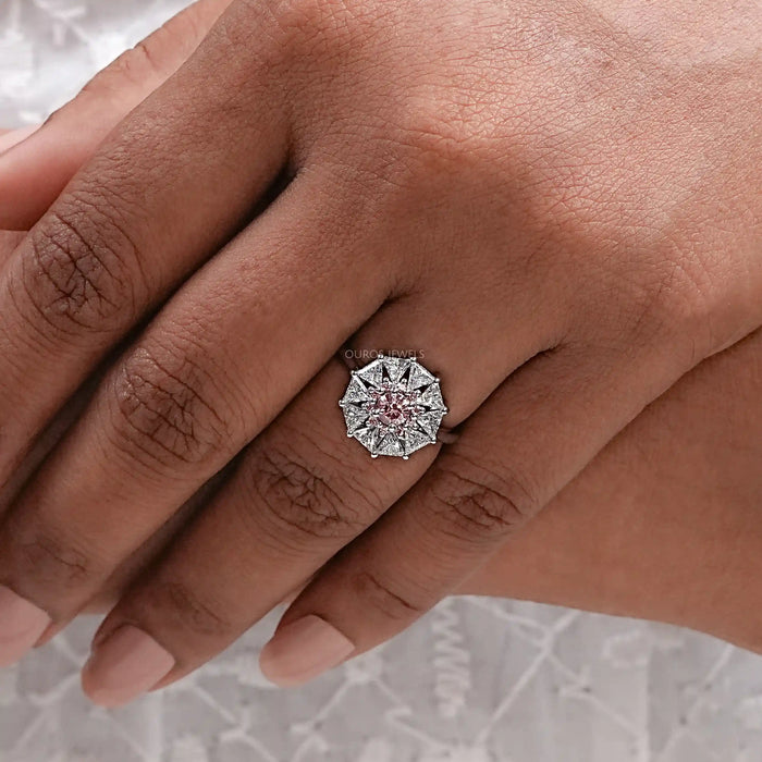 Fancy Pink Round Cut Lab Diamond Halo Ring
