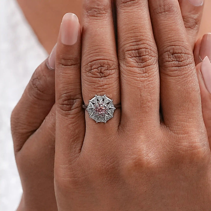 Fancy Pink Round Cut Lab Diamond Halo Ring