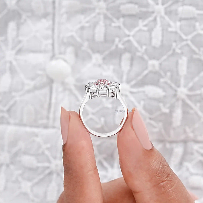 Fancy Pink Round Cut Lab Diamond Halo Ring