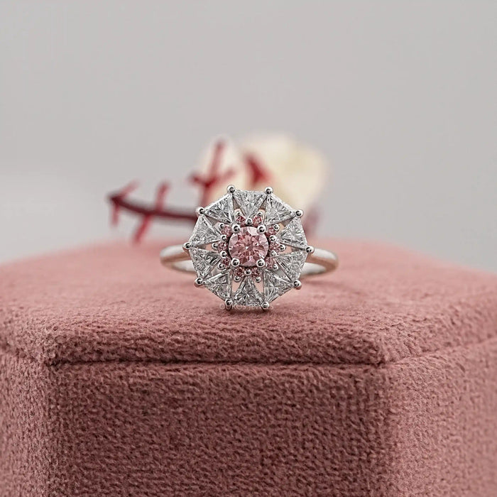 Fancy Pink Round Cut Lab Diamond Halo Ring