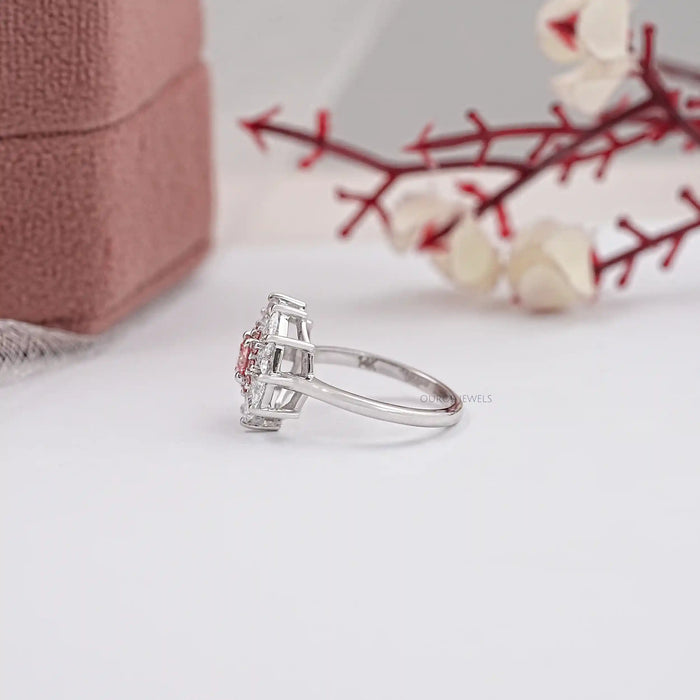Fancy Pink Round Cut Lab Diamond Halo Ring