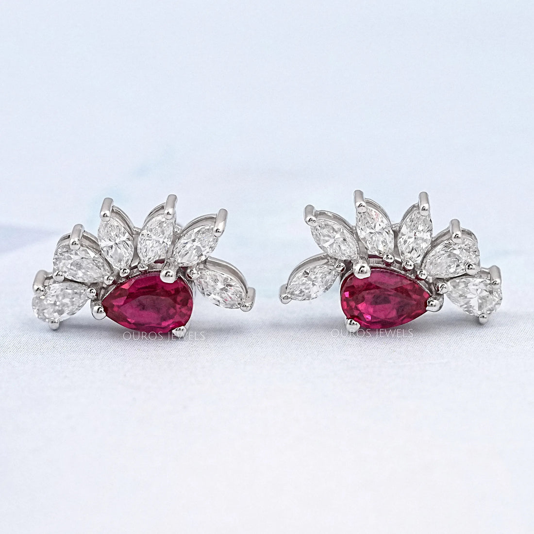 Pear Cut Lab Grown Ruby Gemstone Earrings