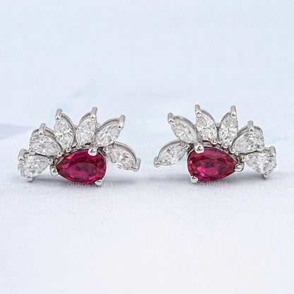 Pear Cut Lab Grown Ruby Gemstone Earrings
